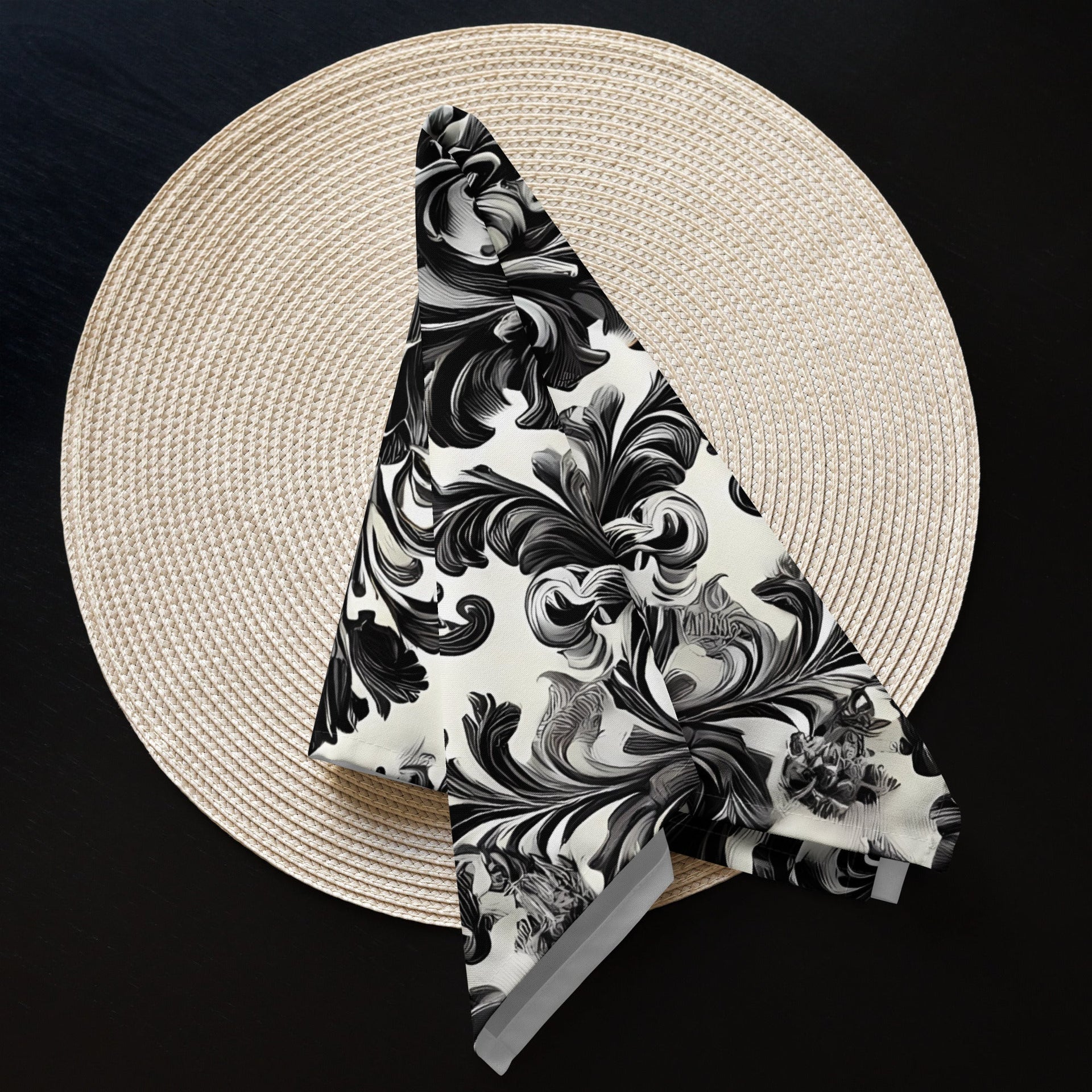 Black and White Damask Cloth Napkin Set - Elegant Reusable Fabric Napkins for Dining, Wedding, and Home Décor