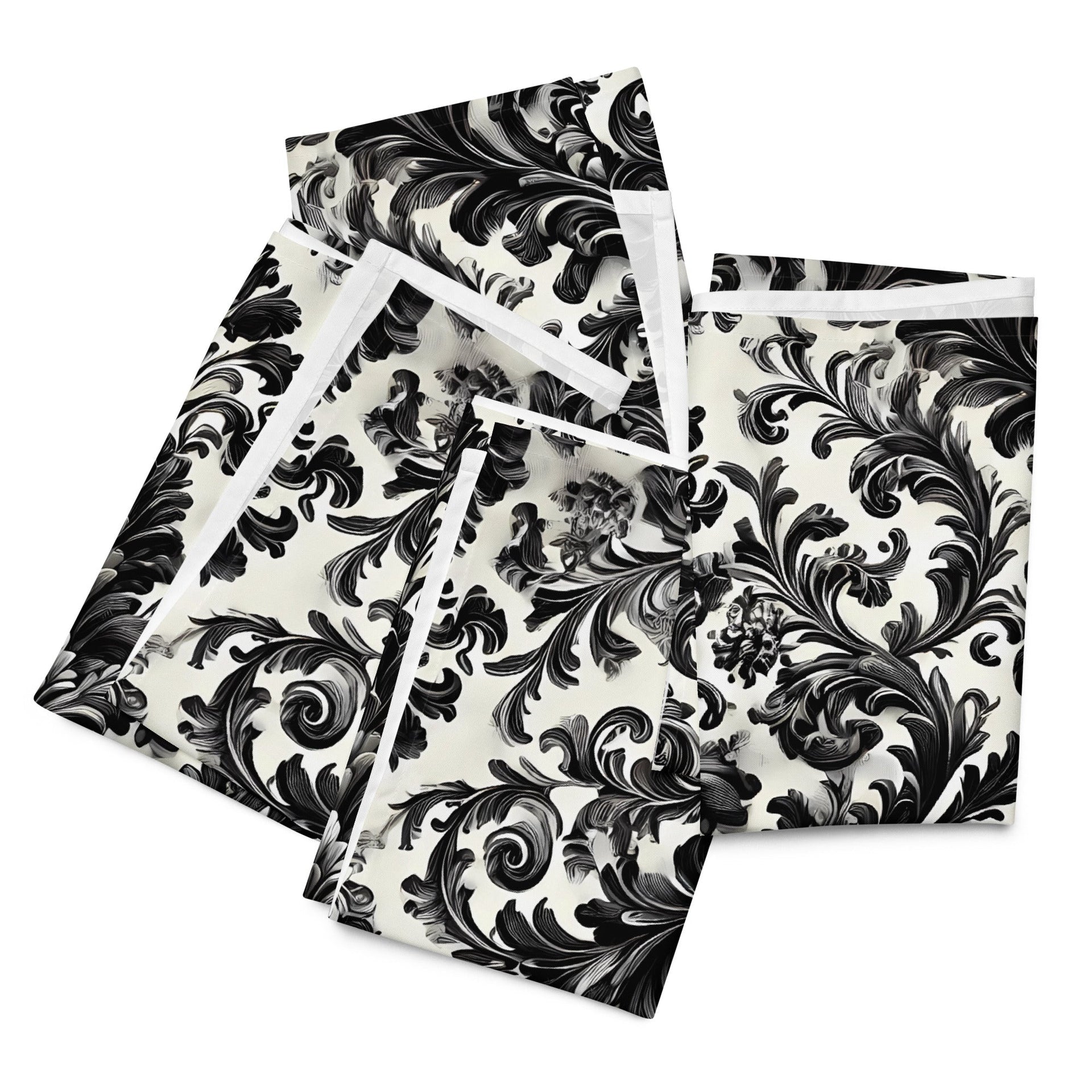 Black and White Damask Cloth Napkin Set - Elegant Reusable Fabric Napkins for Dining, Wedding, and Home Décor