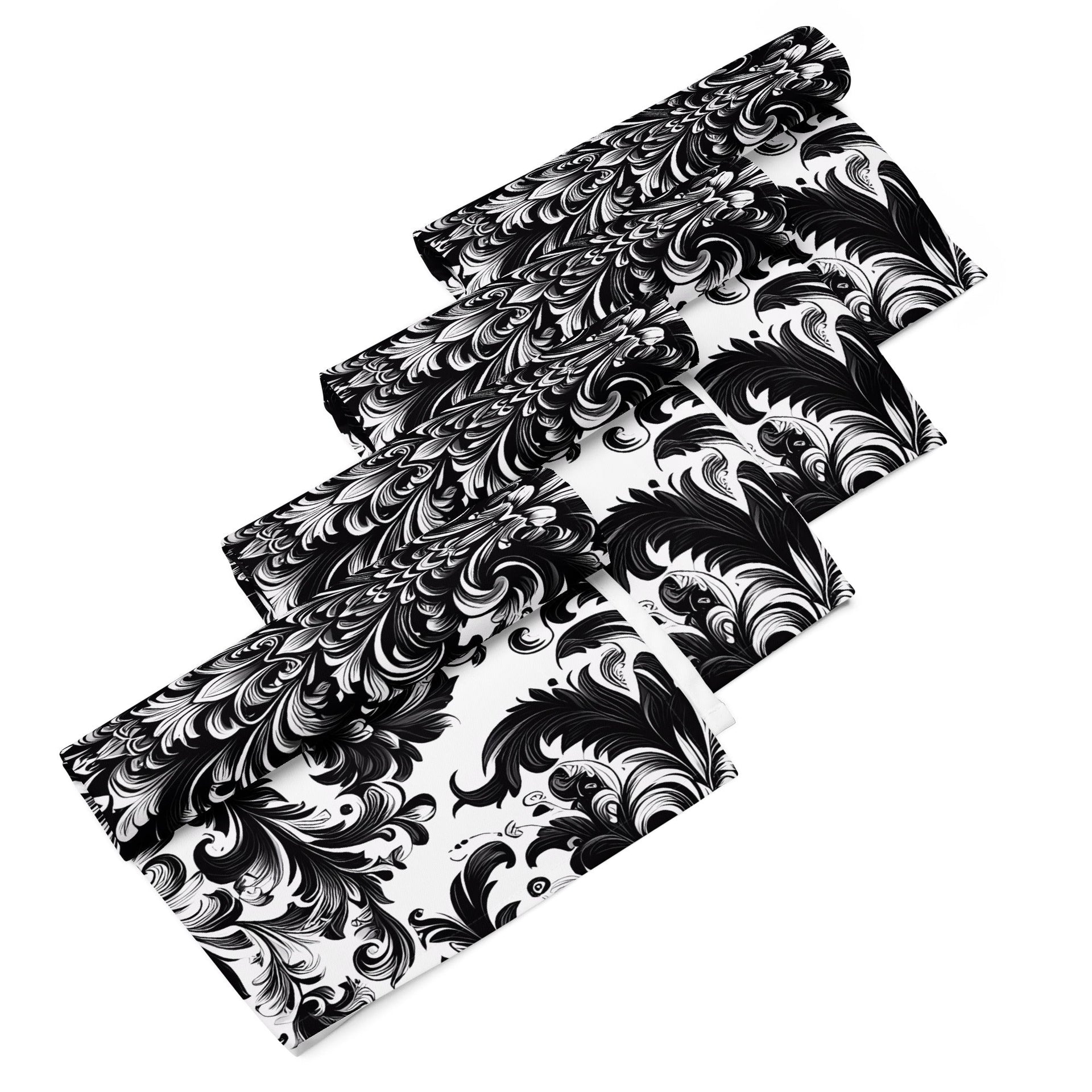 Black and White Damask Cloth Napkin Set – Elegant Reusable Fabric Napkins for Dining & Events
