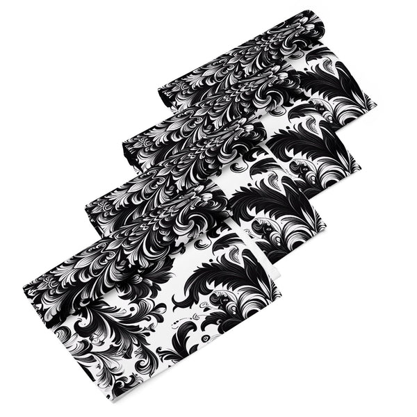 Black and White Damask Cloth Napkin Set – Elegant Reusable Fabric Napkins for Dining & Events