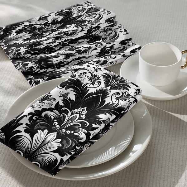 Black and White Damask Cloth Napkin Set – Elegant Reusable Fabric Napkins for Dining & Events