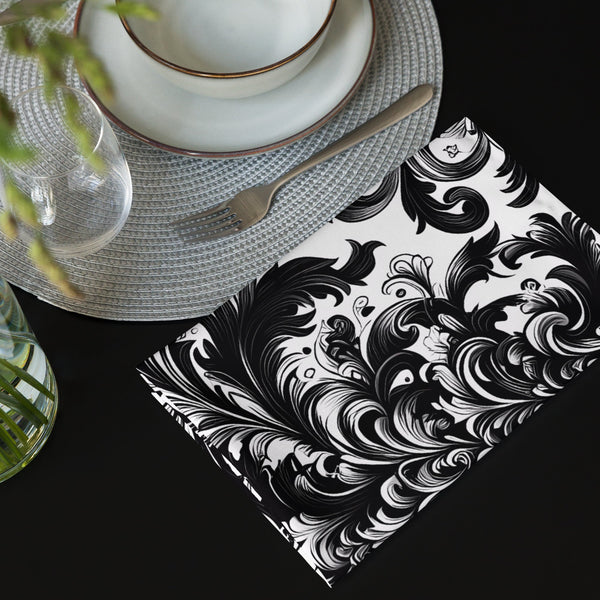 Black and White Damask Cloth Napkin Set – Elegant Reusable Fabric Napkins for Dining & Events