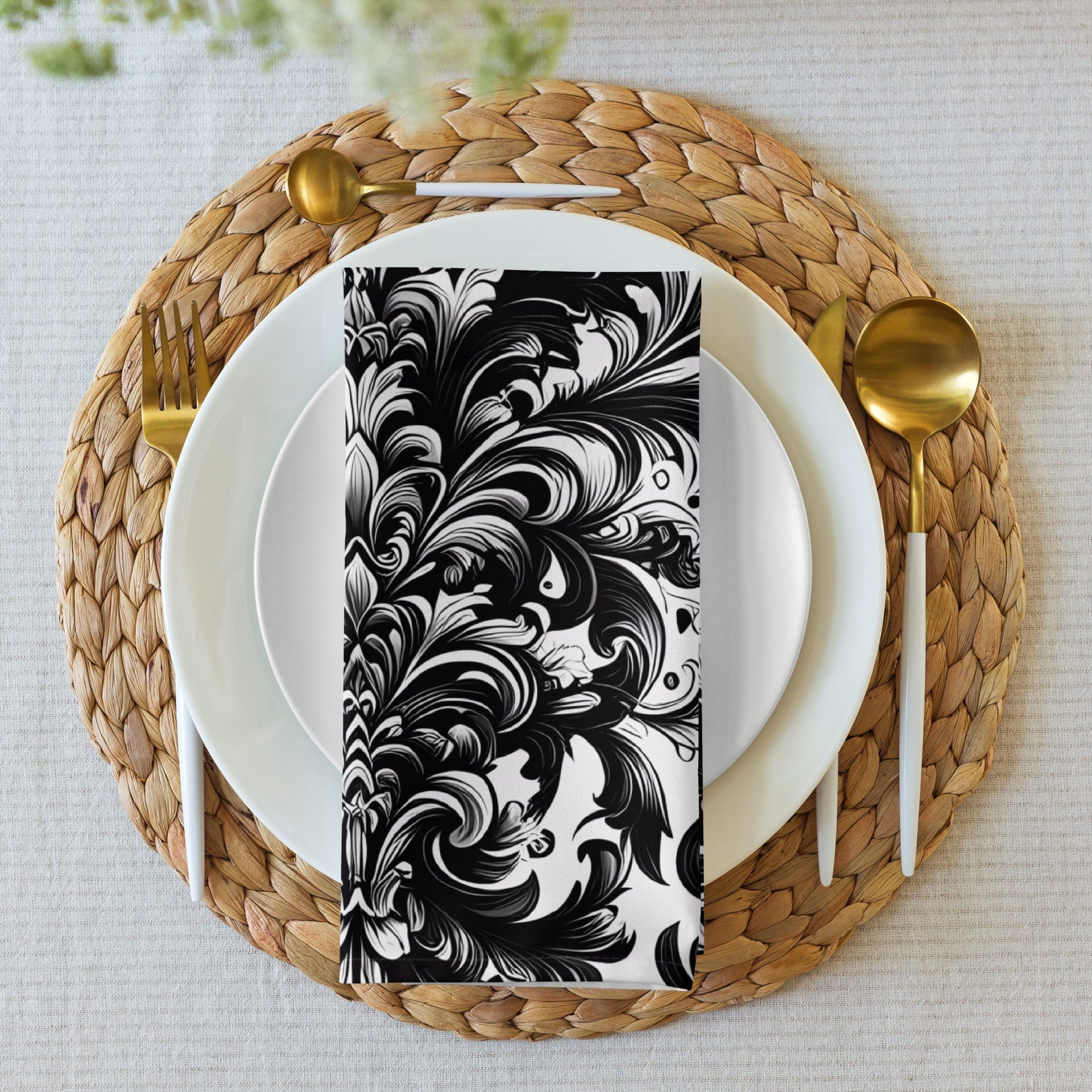 Black and White Damask Cloth Napkin Set – Elegant Reusable Fabric Napkins for Dining & Events