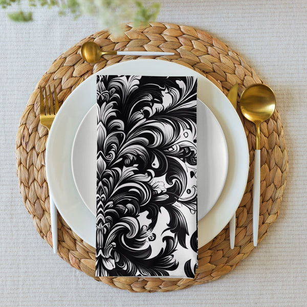 Black and White Damask Cloth Napkin Set – Elegant Reusable Fabric Napkins for Dining & Events