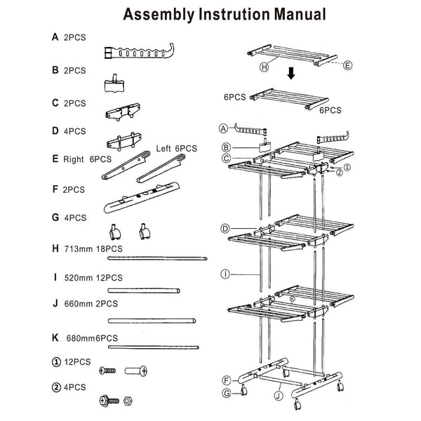 Clothes Drying Rack Rolling Collapsible Laundry Dryer Hanger Stand Rail