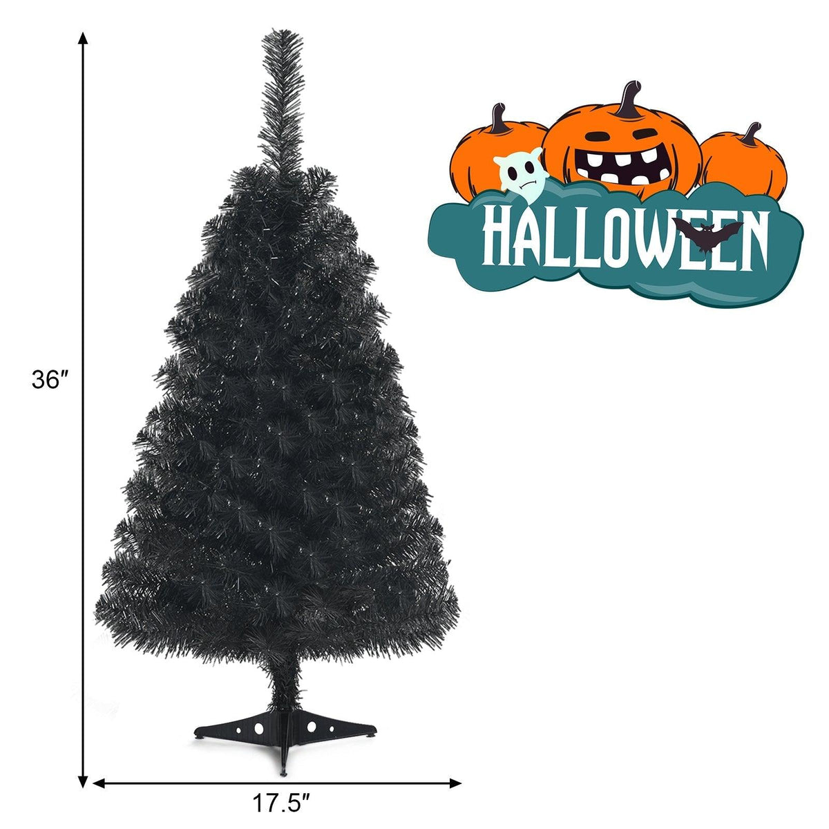 36 Inch Unlit Artificial Christmas Mini Tree with Plastic Stand-Green