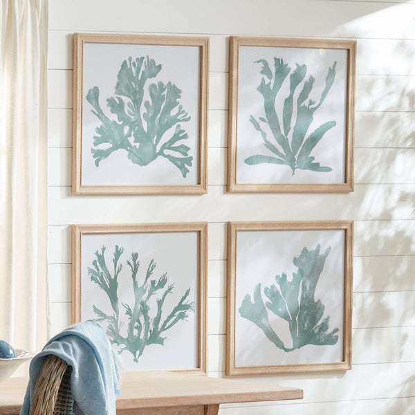 Coastal Framed Coral Silhouette Prints in Natural Wood Frames (Set of 4)