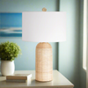Coastal Woven Rattan Table Lamp with White Drum Shade
