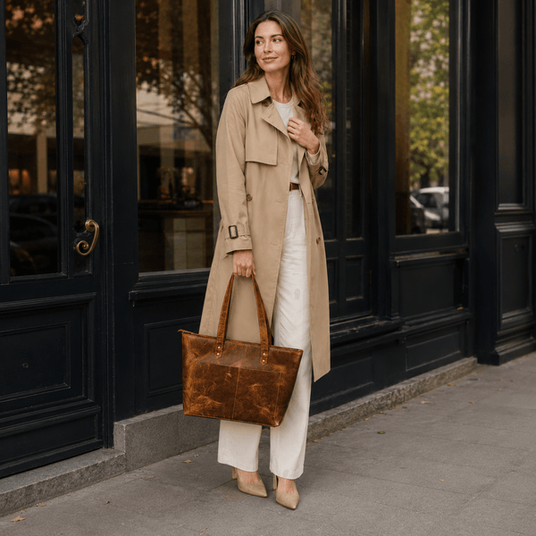 Classic Black Leather Tote Bag