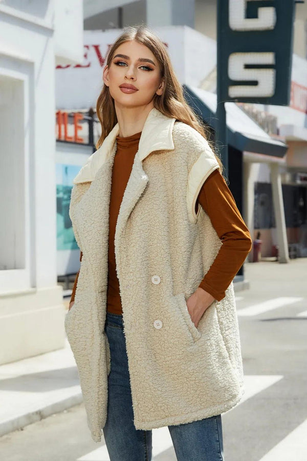 Collared Neck Button Up Vest Coat