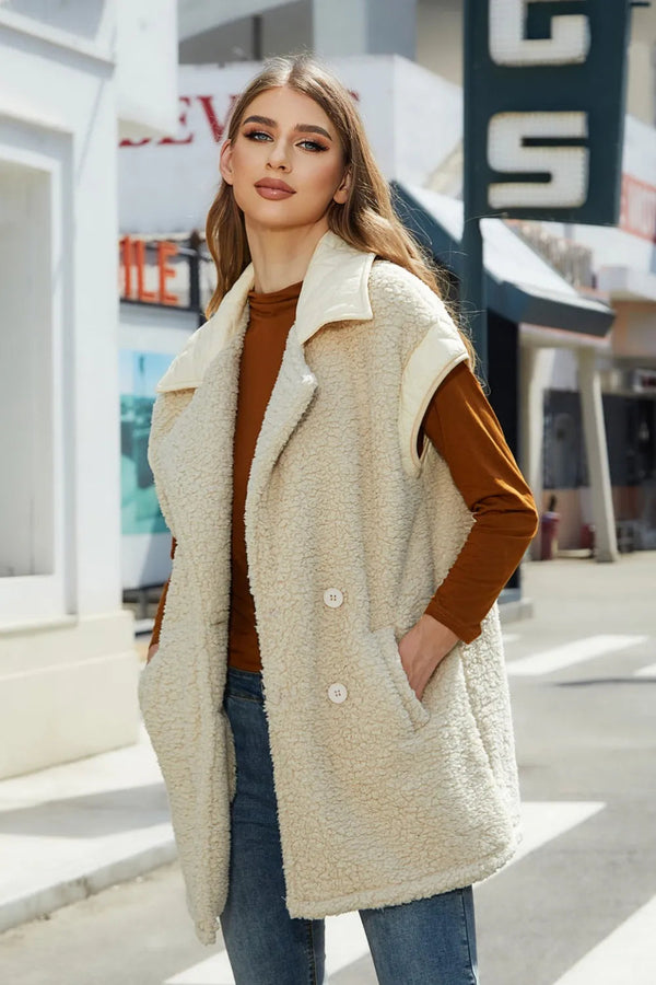 Collared Neck Button Up Vest Coat