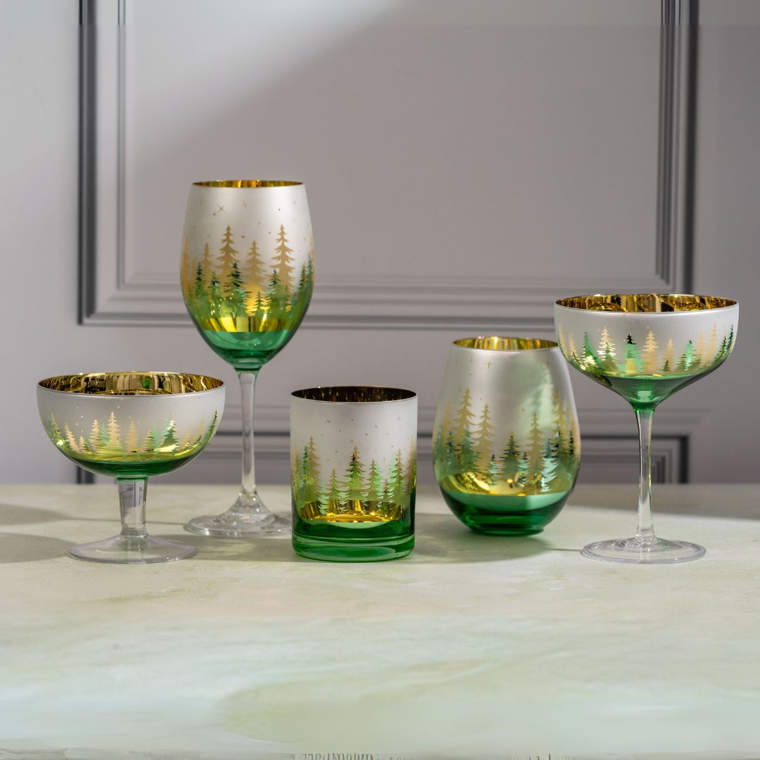 Green Pine Tree Wine Glasses Jersey Art Glass