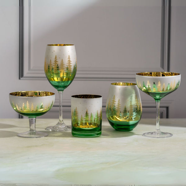 Green Pine Tree Wine Glasses Jersey Art Glass