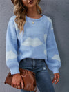Color Block Round Neck Dropped Shoulder Sweater - Light Blue / M