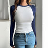 Color blocking long sleeved women's inner T-shirt - navy blue / S