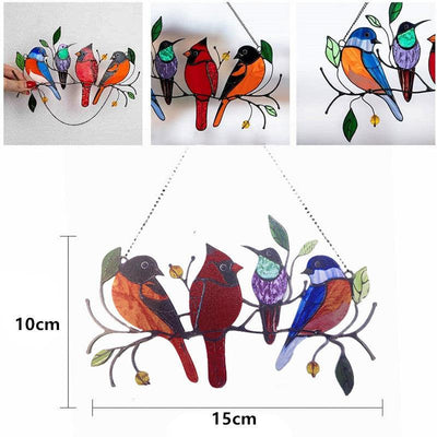 Colored Window Bird Pendant Wind Chime Metal Tropical Bird Hanging Decorations Hanging Sun Catcher Stained Bird Gifts For Bird Lovers Metal Humming Bird Decor For Patio Decor Door Crafts Home Accessories