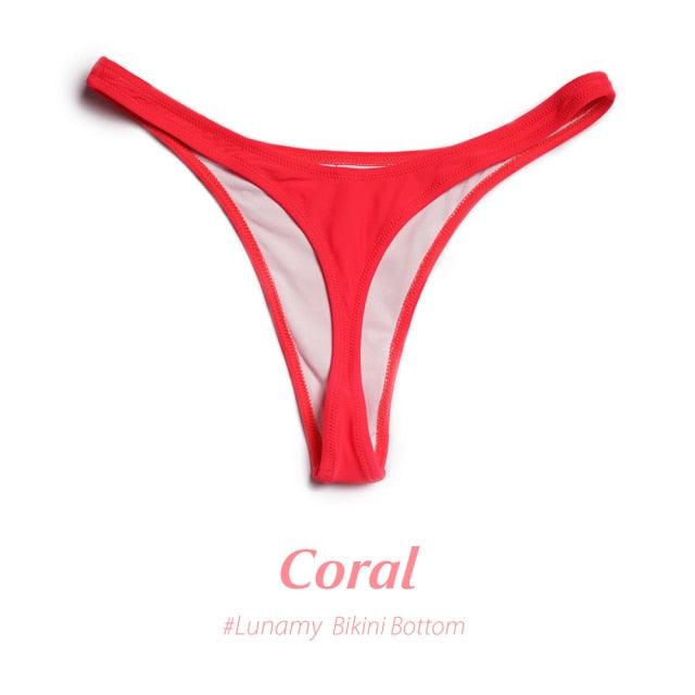 Colorful Bikini Thong Swimwear Women Swimsuit Top And Bottoms T-Back Brazilian Swimming Women's Strappy Triangle Bikini Sets High Cut Cheeky Thong Bottom Swimsuits
