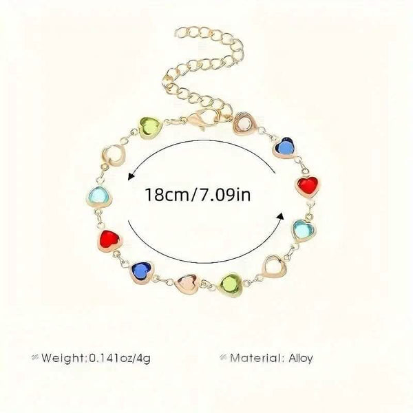 Colorful Heart-Shaped Zirconia Bracelet