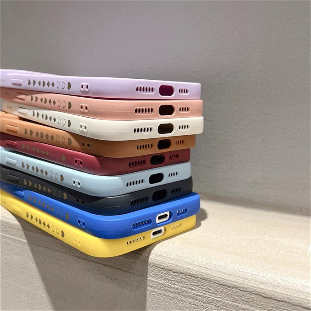 Colorful Love Heart Phone Case For iPhone 12 13 Pro Max 14 Pro Candy Color Soft Silicone Back Cover Shockproof Anti-Fingerprint Phone Case Lovely Gift For Women