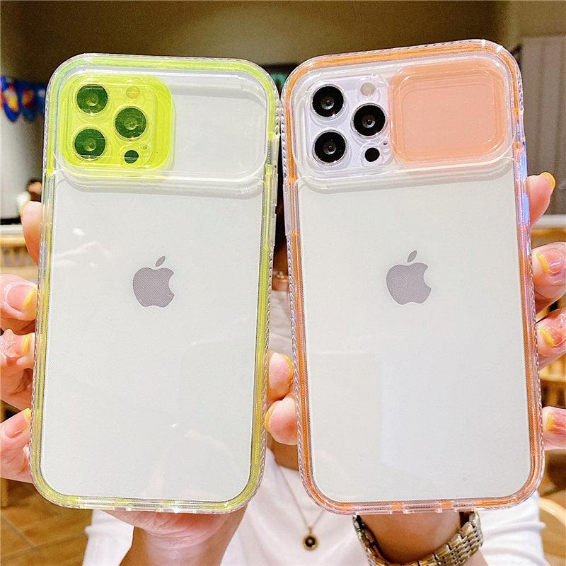 Colorful Translucent Slide Camera Lens Protection Shockproof Phone Case for iPhone Transparent Shockproof Phone Case For iPhone 13 12 11 Pro Max XR XS Max Slide Camera Lens Protection Clear Back Cover