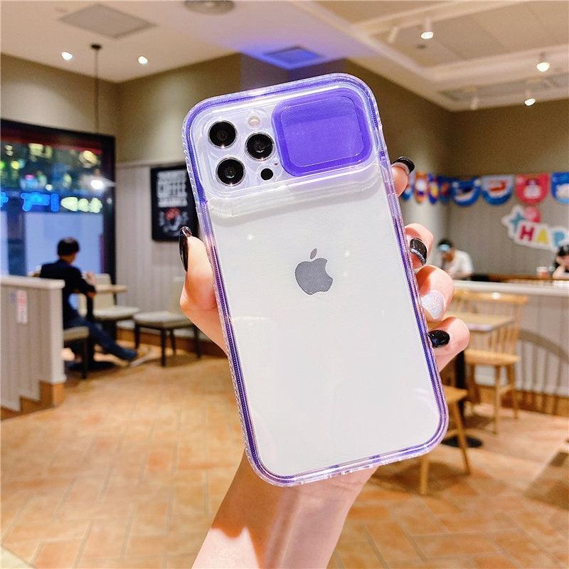 Colorful Translucent Slide Camera Lens Protection Shockproof Phone Case for iPhone Transparent Shockproof Phone Case For iPhone 13 12 11 Pro Max XR XS Max Slide Camera Lens Protection Clear Back Cover