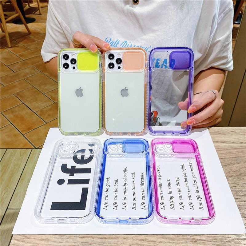Colorful Translucent Slide Camera Lens Protection Shockproof Phone Case for iPhone Transparent Shockproof Phone Case For iPhone 13 12 11 Pro Max XR XS Max Slide Camera Lens Protection Clear Back Cover