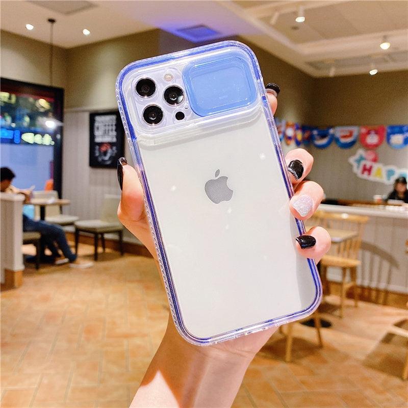Colorful Translucent Slide Camera Lens Protection Shockproof Phone Case for iPhone Transparent Shockproof Phone Case For iPhone 13 12 11 Pro Max XR XS Max Slide Camera Lens Protection Clear Back Cover
