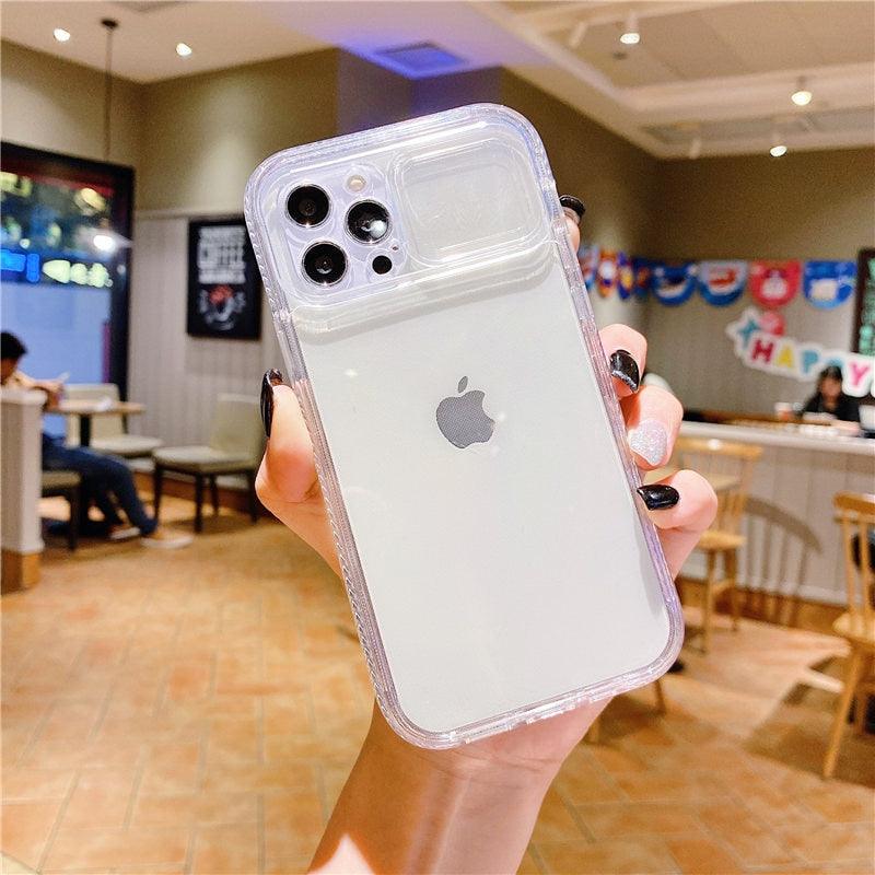 Colorful Translucent Slide Camera Lens Protection Shockproof Phone Case for iPhone Transparent Shockproof Phone Case For iPhone 13 12 11 Pro Max XR XS Max Slide Camera Lens Protection Clear Back Cover