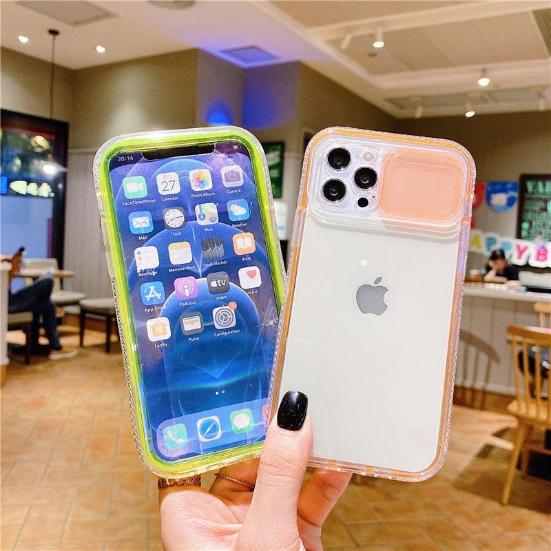 Colorful Translucent Slide Camera Lens Protection Shockproof Phone Case for iPhone Transparent Shockproof Phone Case For iPhone 13 12 11 Pro Max XR XS Max Slide Camera Lens Protection Clear Back Cover