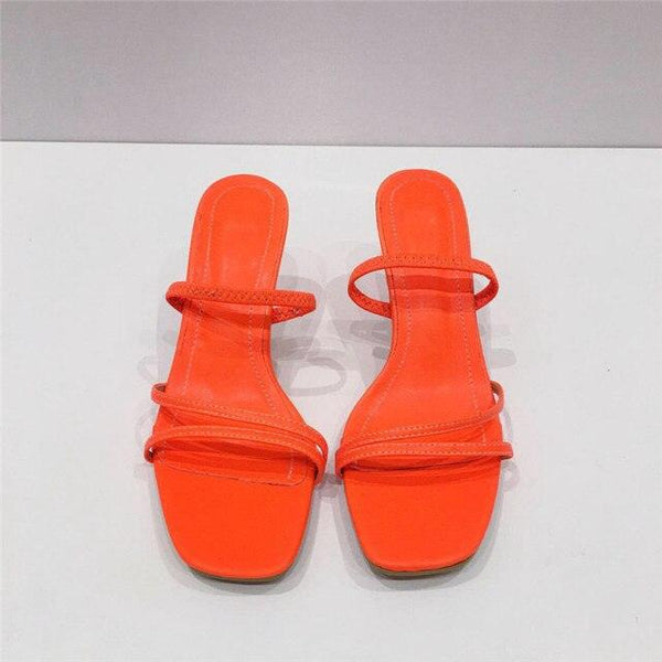 Colorful Women Sandals Slides Slippers Square Open Toe Slip On Thin Mid Heels Pumps Casual Narrow Band Open Toe Sandals Flip Flops Slip On Fashion Dress Heels Back High Heel Slide Slipper