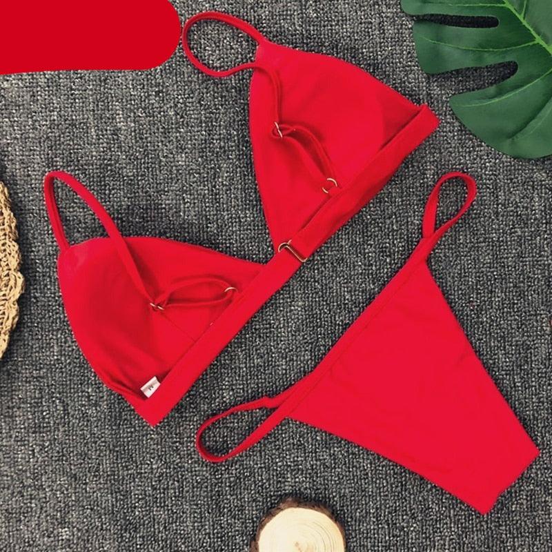 Colors Solid Bikini Set Push Up Swimwear Two Piece Swimsuit Swimwear Halter String Triangle Bikini Sets Women Swimsuit Low Waist Halter Two Pieces Bathing Suit