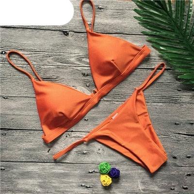 Colors Solid Bikini Set Push Up Swimwear Two Piece Swimsuit Swimwear Halter String Triangle Bikini Sets Women Swimsuit Low Waist Halter Two Pieces Bathing Suit
