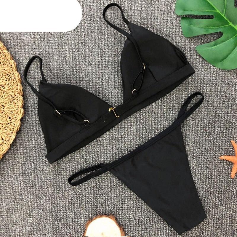 Colors Solid Bikini Set Push Up Swimwear Two Piece Swimsuit Swimwear Halter String Triangle Bikini Sets Women Swimsuit Low Waist Halter Two Pieces Bathing Suit
