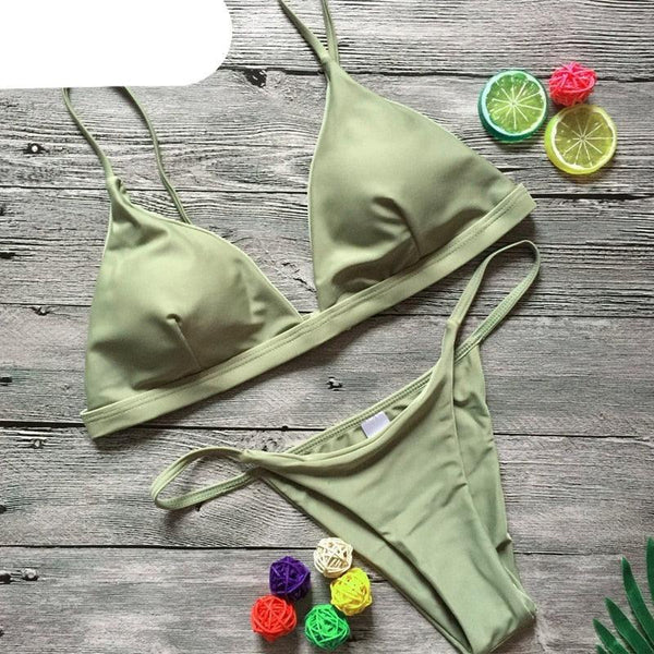 Colors Solid Bikini Set Push Up Swimwear Two Piece Swimsuit Swimwear Halter String Triangle Bikini Sets Women Swimsuit Low Waist Halter Two Pieces Bathing Suit