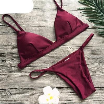 Colors Solid Bikini Set Push Up Swimwear Two Piece Swimsuit Swimwear Halter String Triangle Bikini Sets Women Swimsuit Low Waist Halter Two Pieces Bathing Suit