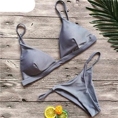 Colors Solid Bikini Set Push Up Swimwear Two Piece Swimsuit Swimwear Halter String Triangle Bikini Sets Women Swimsuit Low Waist Halter Two Pieces Bathing Suit