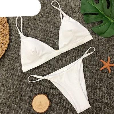 Colors Solid Bikini Set Push Up Swimwear Two Piece Swimsuit Swimwear Halter String Triangle Bikini Sets Women Swimsuit Low Waist Halter Two Pieces Bathing Suit