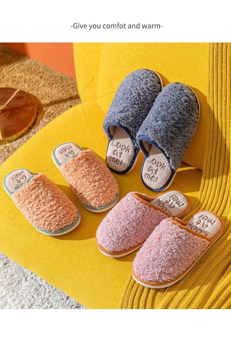 Comfortable Cotton Slippers Home Women Winter Indoor Non-Slip Warmth Shoes Couple Plush Slippers Unisex Men's And Women's House Slippers Indoor Memory Foam Cotton Slippers