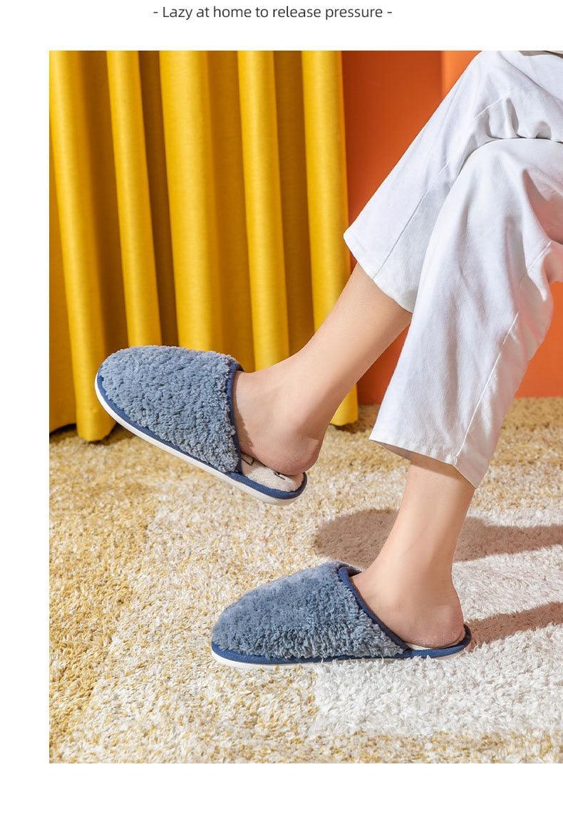 Comfortable Cotton Slippers Home Women Winter Indoor Non-Slip Warmth Shoes Couple Plush Slippers Unisex Men's And Women's House Slippers Indoor Memory Foam Cotton Slippers
