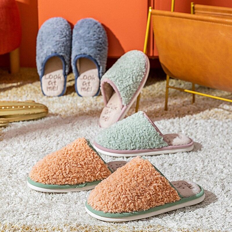 Comfortable Cotton Slippers Home Women Winter Indoor Non-Slip Warmth Shoes Couple Plush Slippers Unisex Men's And Women's House Slippers Indoor Memory Foam Cotton Slippers