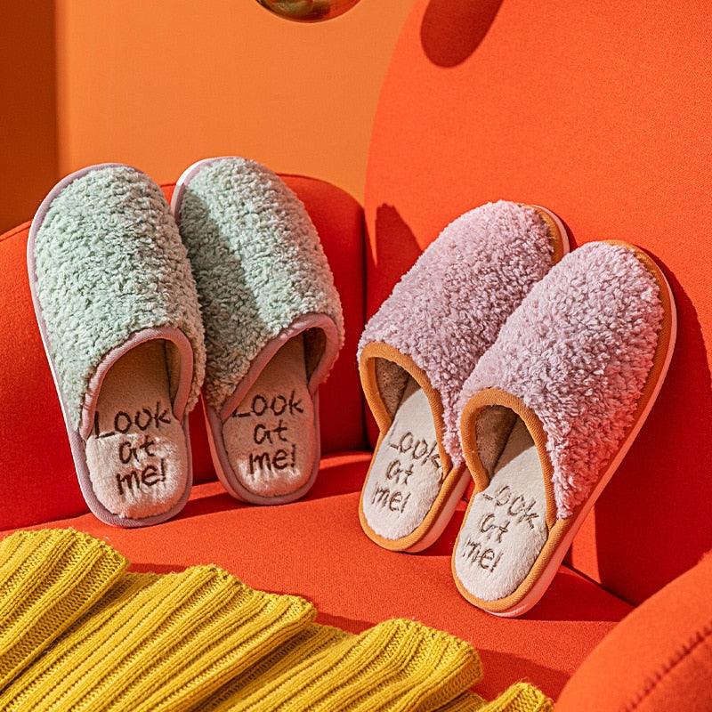 Comfortable Cotton Slippers Home Women Winter Indoor Non-Slip Warmth Shoes Couple Plush Slippers Unisex Men's And Women's House Slippers Indoor Memory Foam Cotton Slippers