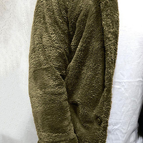 Comfortable Winter Unisex Jacket Fluffy Thick Warm Jacket Long Sleeve Hooded Coat Soft Coat Jacket Warm Casual Button Jacket Elegant Modern Autumn Plush Buttons Closure Thick Men Coat For Outdoor