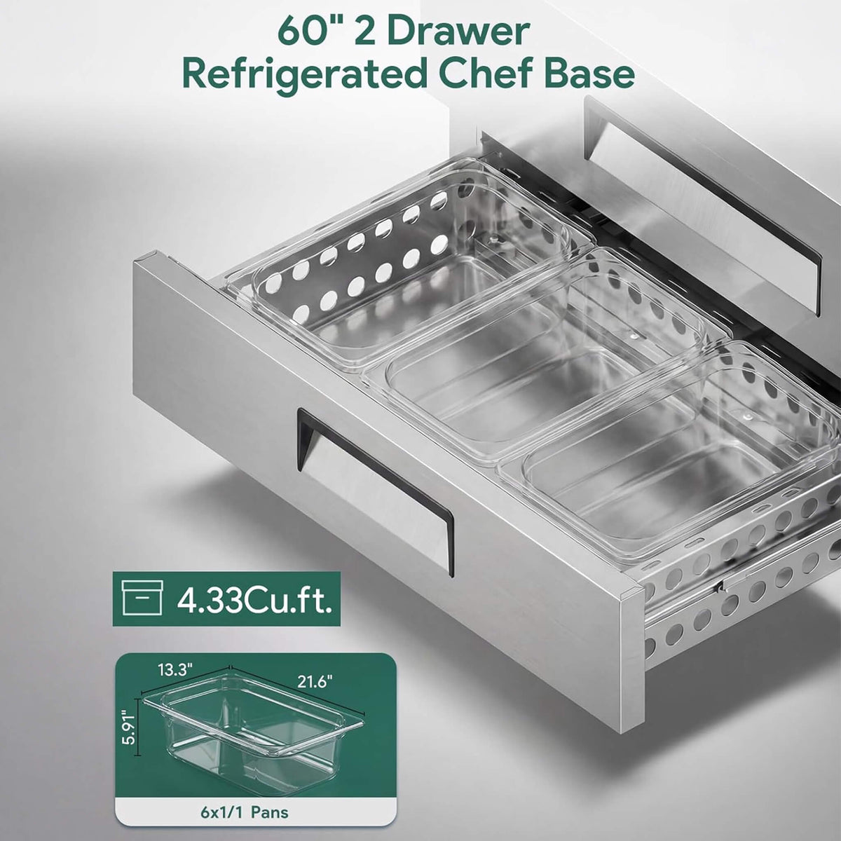 Commercial Double Drawer Undercounter Worktop Fridge With Chef Base & Wheels (SAK80596)