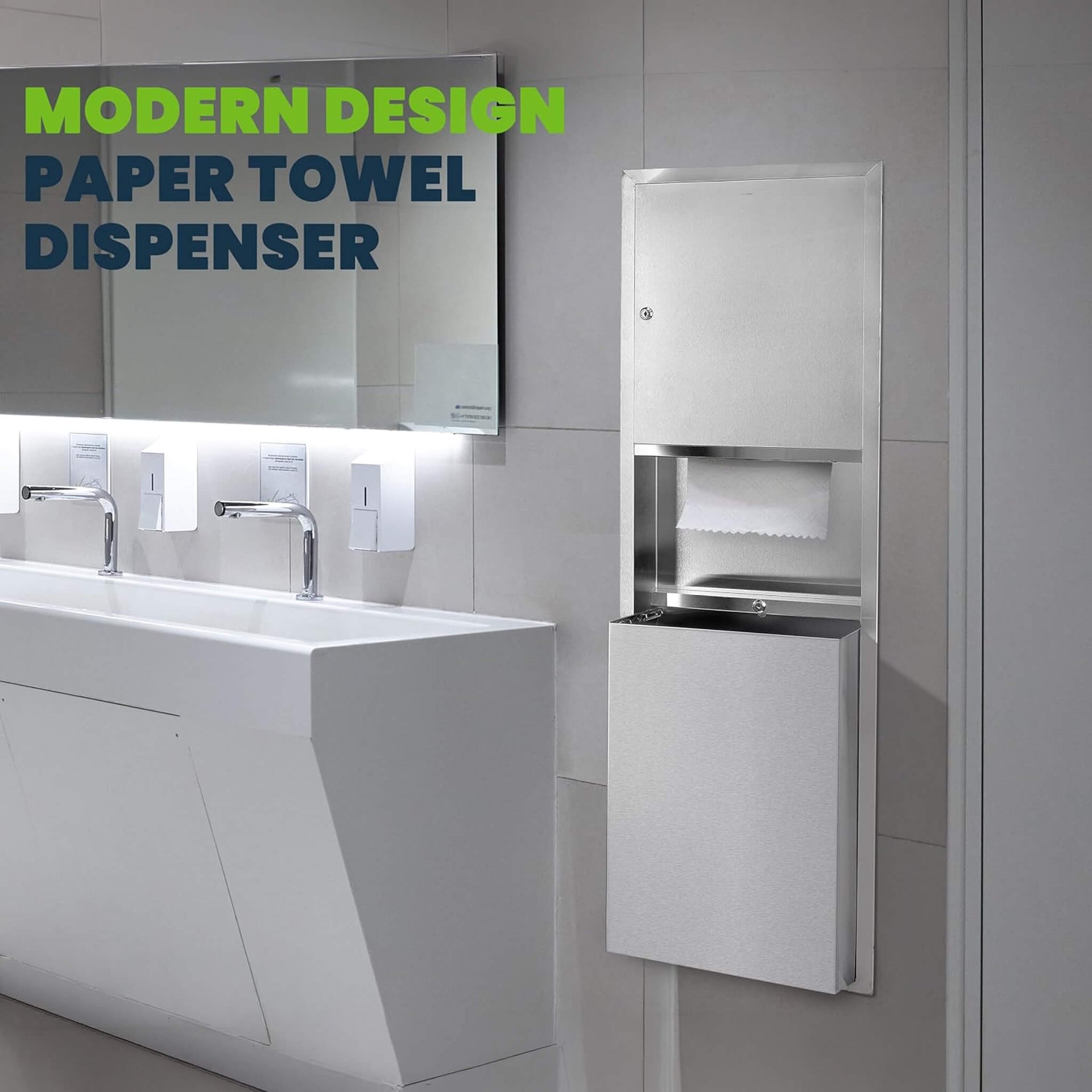 Commercial Recessed Paper Towel Dispenser With 12-Gallon Wall Trash Can (SAK49261)