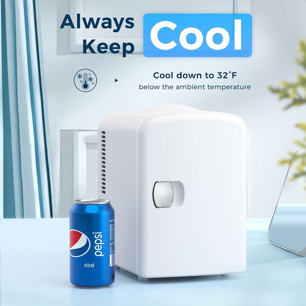 Compact Refrigerator, Portable Mini Fridge, Skin Care 4L Capacity/6 Cans F3404 Kismile