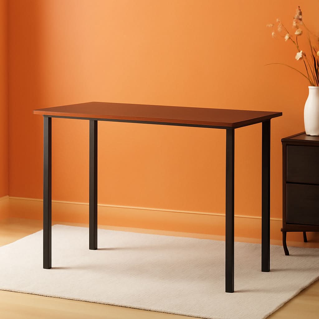 Compact Walnut Computer Desk with Black Base for Small Spaces