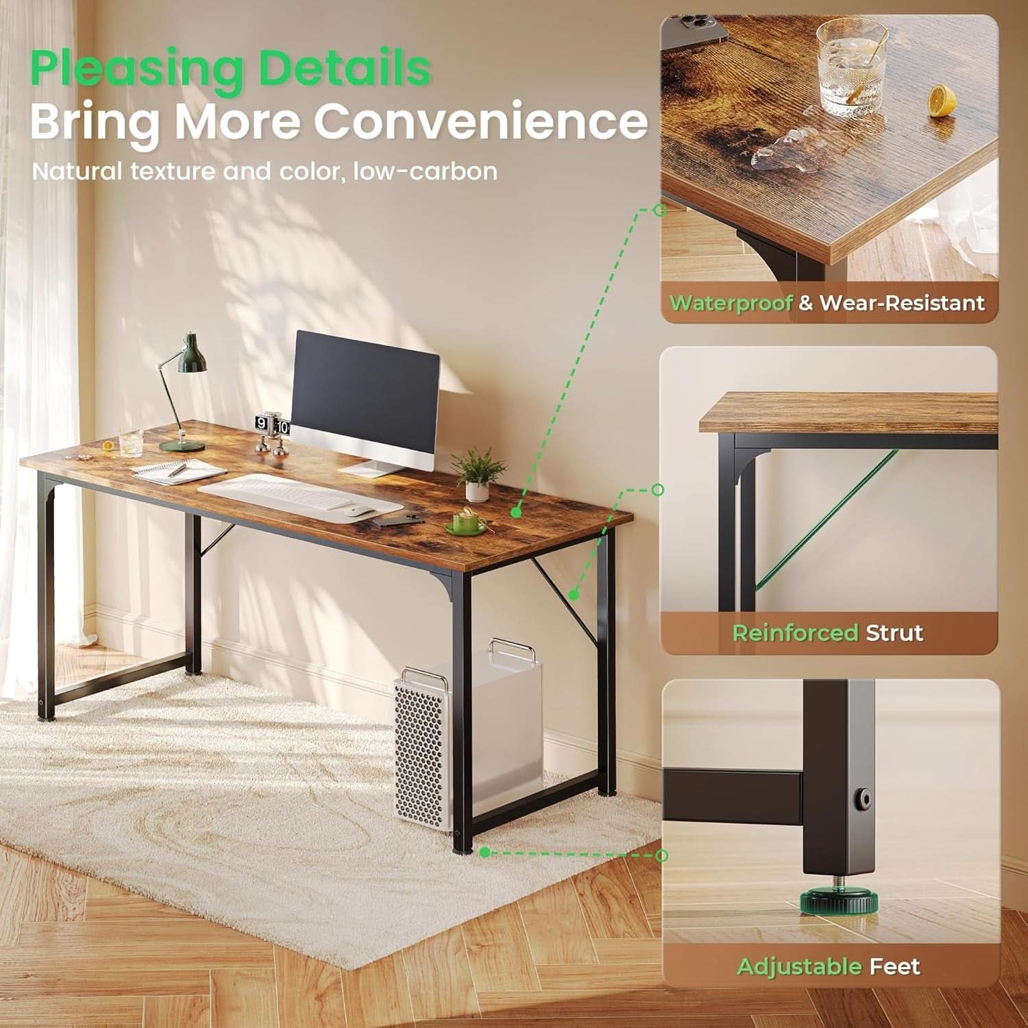 55 Inch Rustic Brown Computer Desk For Home Office