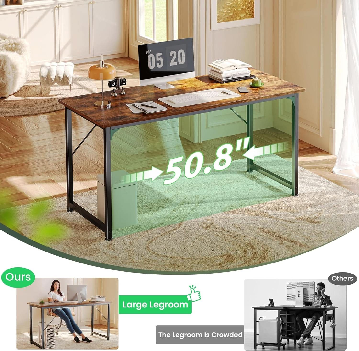 55 Inch Rustic Brown Computer Desk For Home Office