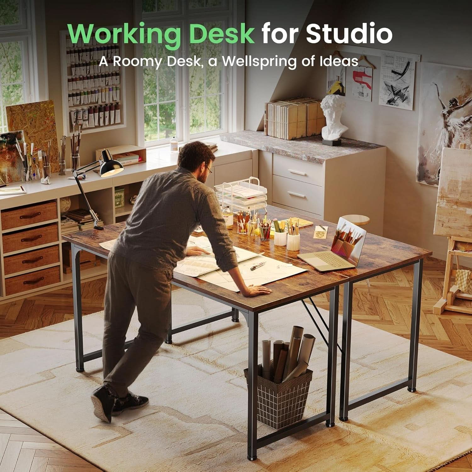 55 Inch Rustic Brown Computer Desk For Home Office