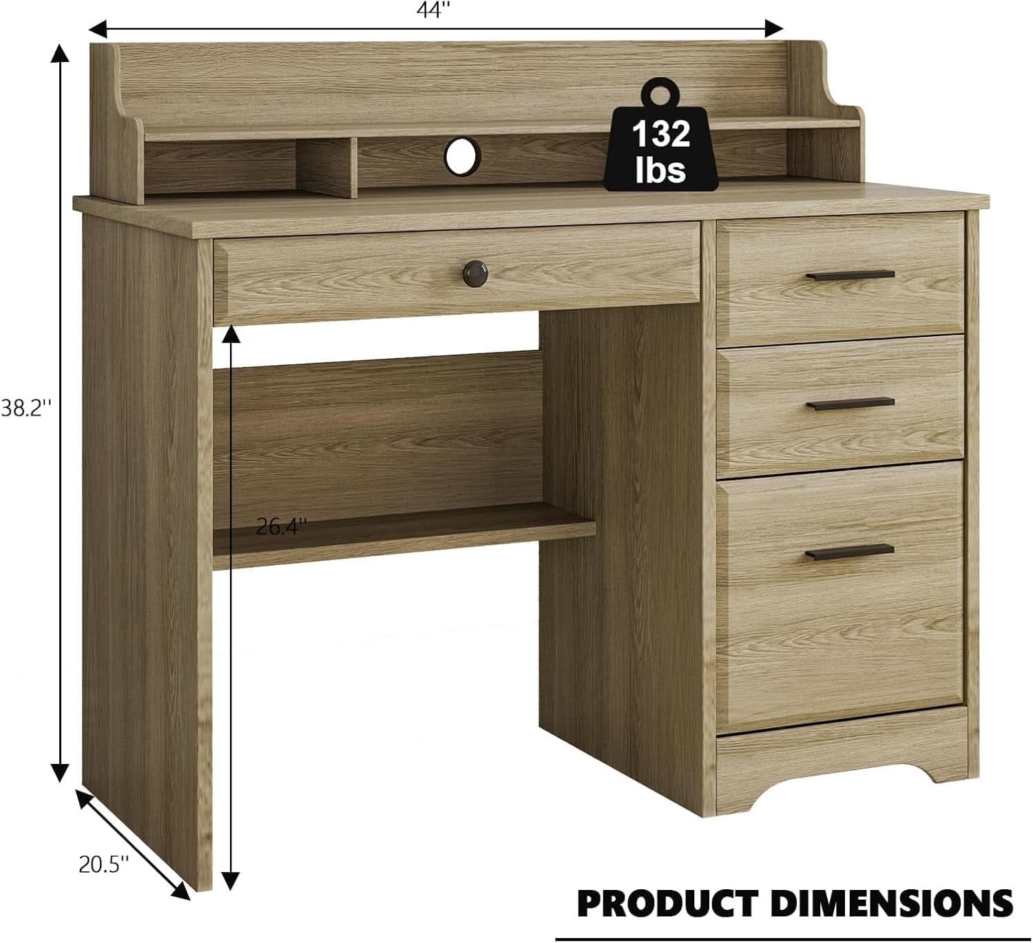 Grey Computer Desk With Drawers And Monitor Stand For Home Office